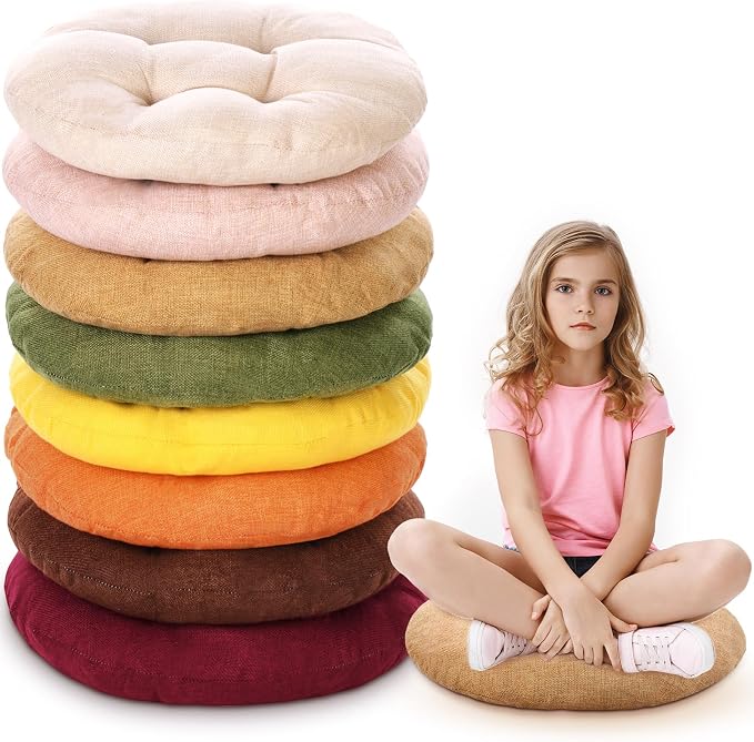 Fumete 8 Pcs Round Floor Cushions for Classroom Kids,Warm Earthy Tones | 16 Inch Diameter, Students Flexible Seating Pillows, Home Daycare School Reading Yoga Meditation, Soft Cushioned by Fumete