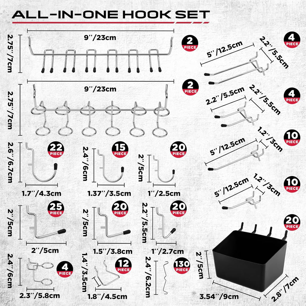 320PCS Pegboard Accessories Kit, Pegboard Hooks Assortment with Bins and Stainless Steel Peg Locks, Tool Organizer for 1/8" and 1/4" Pegboards, Garage Wall Organization, Workshop and Tool Storage - Image 2