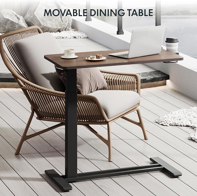 FLEXISPOT H7 32" Pneumatic Height-Adjustable Overbed Table with Wheels | C-shaped bedside table,Medical End Table,Rolling Cart TV Tray,Laptop desk for Hospital Home use,31.5"W x 17.7"D,Mahogany - Image 11