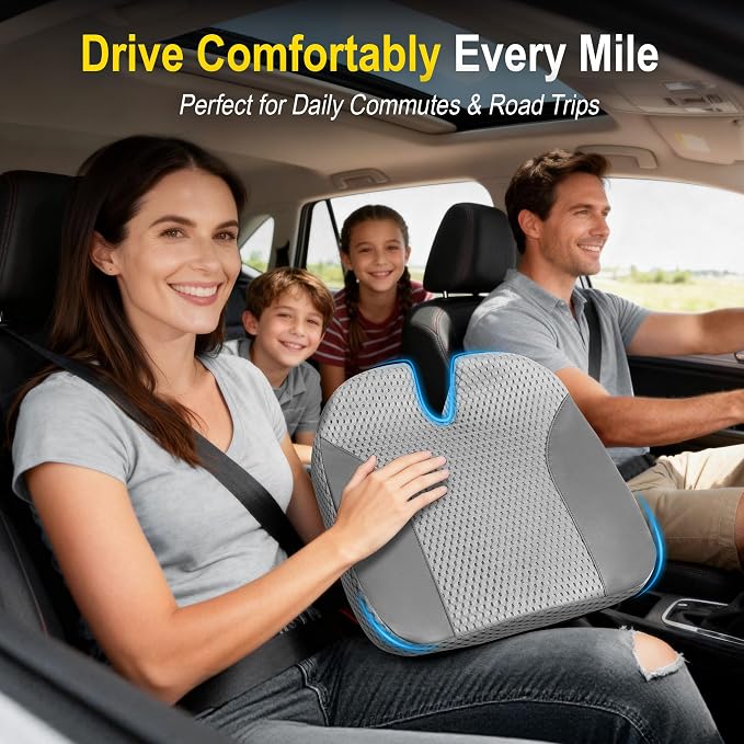 Lofty Aim Car Seat Cushion for Driving, Memory Foam Driver Seat Cushion | Car Seat Cushion for Long Driving Comfort, Driver Seat Pillow Adds Height and Support for Cars, Trucks, Office Chairs, Gray - Image 3