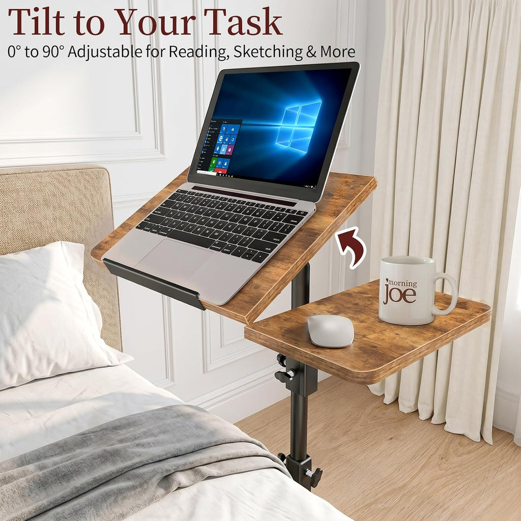 End Table Adjustable Height, 22.8"L Side Table Tv Tray with Wheels, 90° Tilting Panel Couch Table That Slides Under, Small End Table for Small Spaces, Overbed Bedside Desk Mobile Rolling Laptop Stand - Image 3