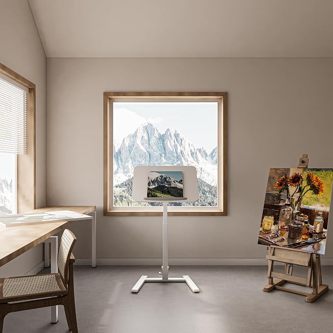 25" Mobile Folding Desk: Pneumatic Sit-Stand, No Assembly | 29-42" Height Adjustable Rolling Laptop Desk, Hidden Wheels, 0-90° Tilt Top. Ideal for Home Office, Craft & Study. - Image 2