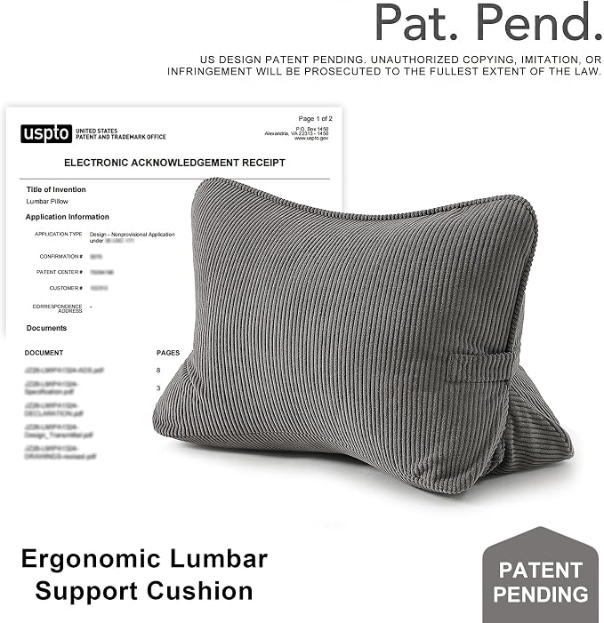 Pat. Pend. Corduroy Lumbar Support Backrest Pillow for Sitting & Reading, Ergonomic Triangle Cushion for Sofa, Armchair & Bed, Removable Cover, Dark Grey - Image 9