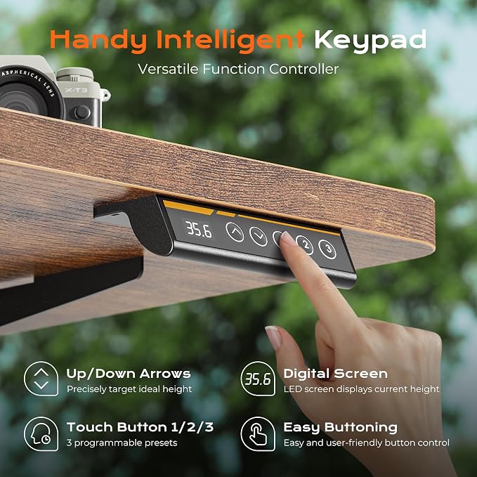 Huuger 55 x 28 Large Electric Standing Desk with 4 AC Outlets, Type-C Port, Height Adjustable Computer Desk, 27.6" Deep Desktop, Stand up Gaming Office Desk, 3 Preset Heights, Rustic Brown, ACD135Z - Image 8
