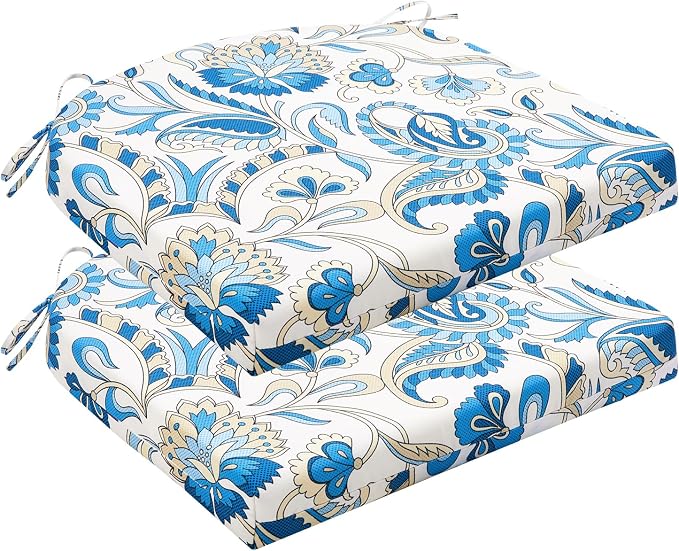 HARBOREST Outdoor Chair Cushions Set of 2, Water Resistant Patio Chair Cushions with Ties, Outdoor Seat Cushions for Patio Furniture, 17"x16"x2", Blue Butterfly by HARBOREST