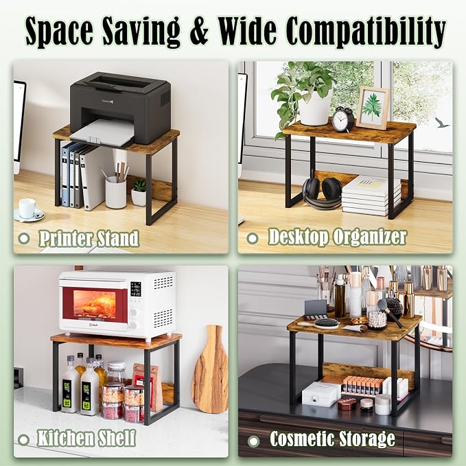 MARTY Desktop Printer Stand 2 Pack Printer Shelf for Desk Home/Office,Brown | Small Printer Stand for Desk, Printer Riser with Storage, Monitor Riser, Under Desk Small Table for Fax Machine Scanner - Image 7