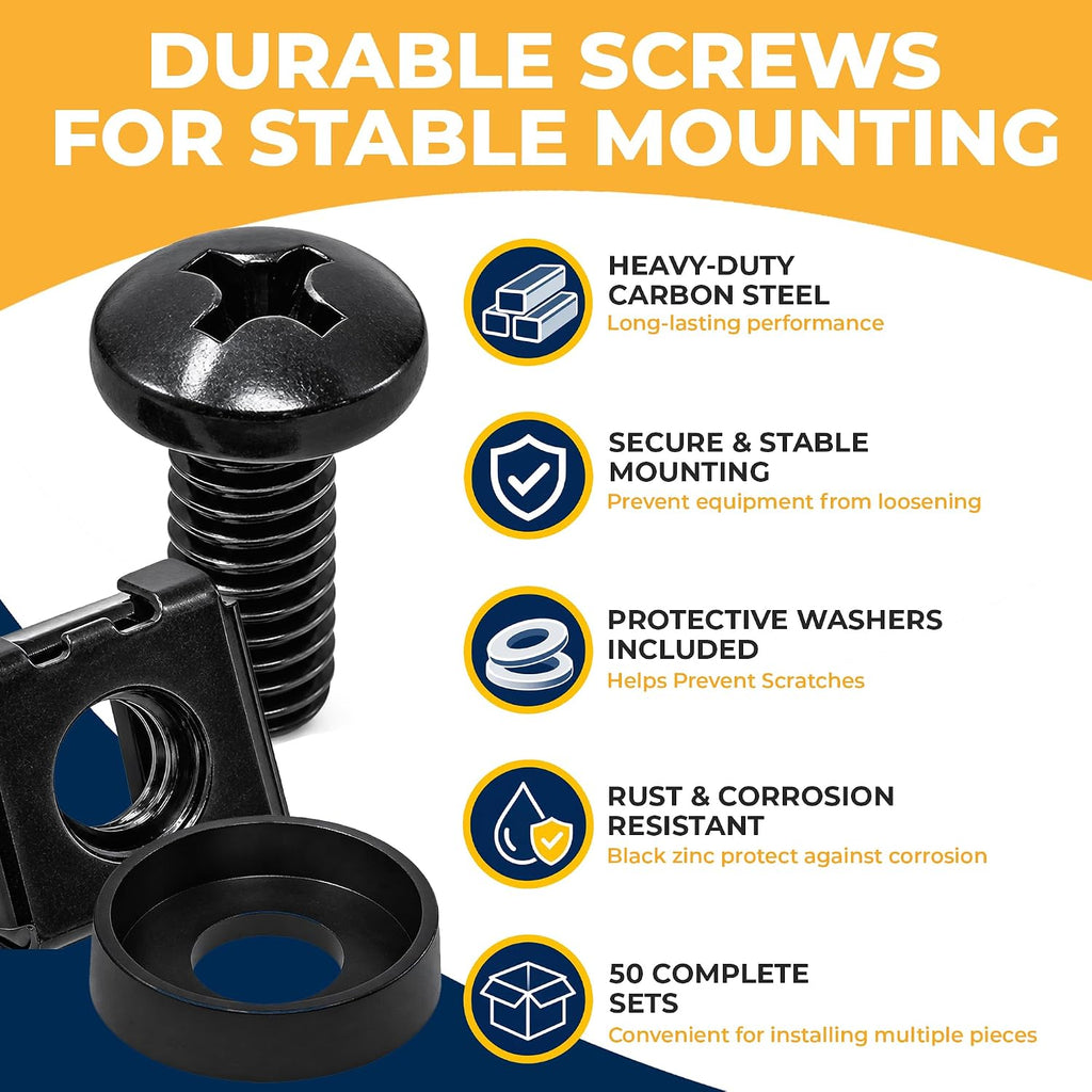 M5 Bolts Cage Nuts, Screws and Washers [Size: M5 x 19mm 50 Pack] Rack Mount Screws Hardware for use with Network and Server Rack Accessories, Routers, Cabinets and Enclosures. - Image 5