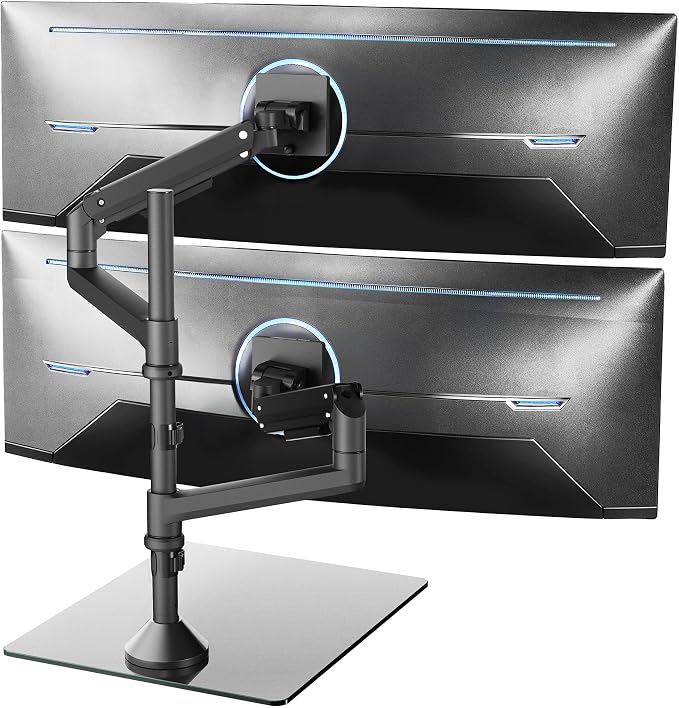 VIVO Pneumatic Arm Dual Ultrawide Monitor Desk Stand for Up to 49 inch Screens with Tempered Glass Base, Holds 2 Ultra Wides Up to 30.8 lbs, Black, STAND-V249FG by Unknown