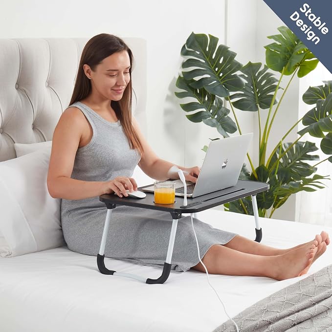 Nestl Foldable Lap Desk - Portable Laptop Stand for Bed, Couch, Work, Reading & Writing, Lap Table with USB Ports, Large Laptop Tray, Black - Image 8