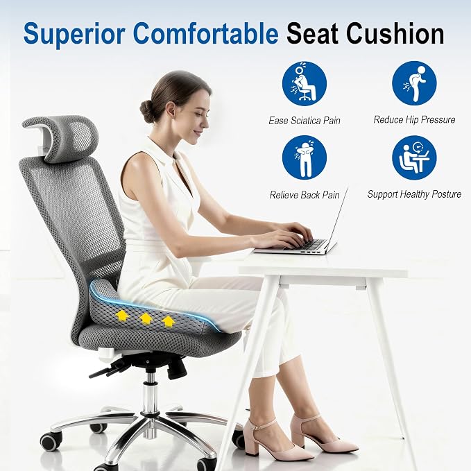 Lofty Aim Car Seat Cushion for Driving, Memory Foam Driver Seat Cushion | Car Seat Cushion for Long Driving Comfort, Driver Seat Pillow Adds Height and Support for Cars, Trucks, Office Chairs, Gray - Image 2