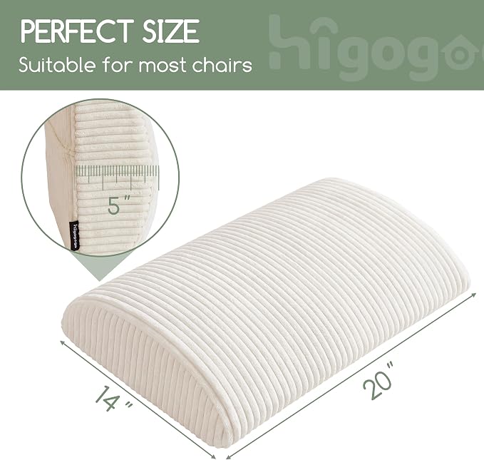 HIGOGOGO Lumbar Support Pillow for Recliner Chair/Accent Chair/Couch, Large Memory Foam Back Support Cushion for Elderly, Recliner Cushions for Back Rest, Pain Relief, Reading, Washable Cover, Beige - Image 2