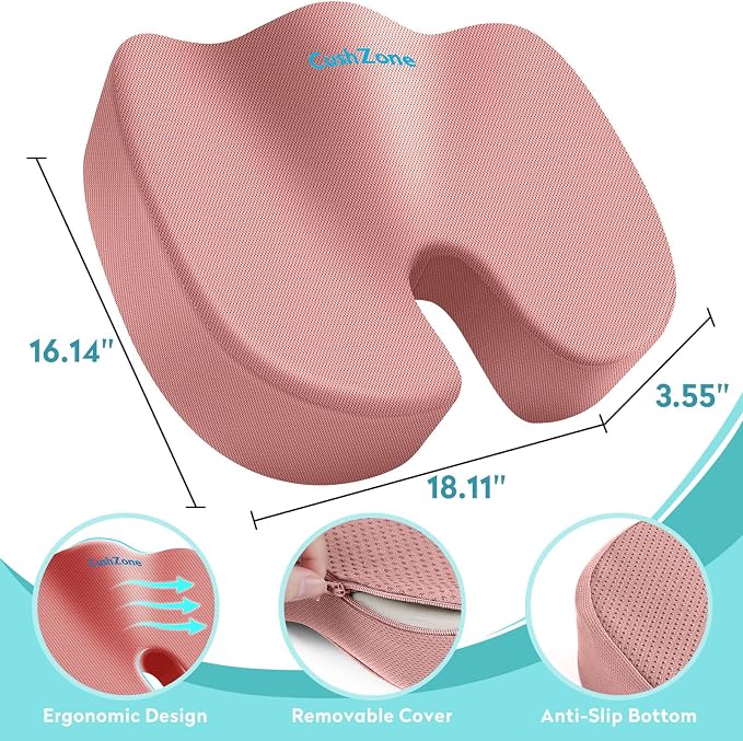 Gel Seat Cushion, Enhanced Memory Foam Cushion for Tailbone Pain, Pink | Cooling Gel for Office Chair, U-shaped Design Chair Cushion for Gaming, Car, Wheelchair, Non-Slip Base, Washable Cover - Image 3