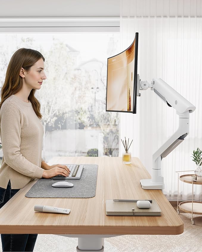 monTEK USB Monitor Arm for 17-57" Ultrawide, 59.4 lbs, White | USB-A/C ports, pneumatic lift, quick-release VESA 75/100 plate, clamp/grommet bases and cable management - Image 9