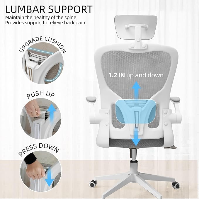 Ergonomic Office Desk Chair High Back Mesh Computer Chair Adjustable Chair | 360° Swivel Adjustable Lumbar Support & Flip-Up Armrests capacity 300 lbs capacity - Image 5