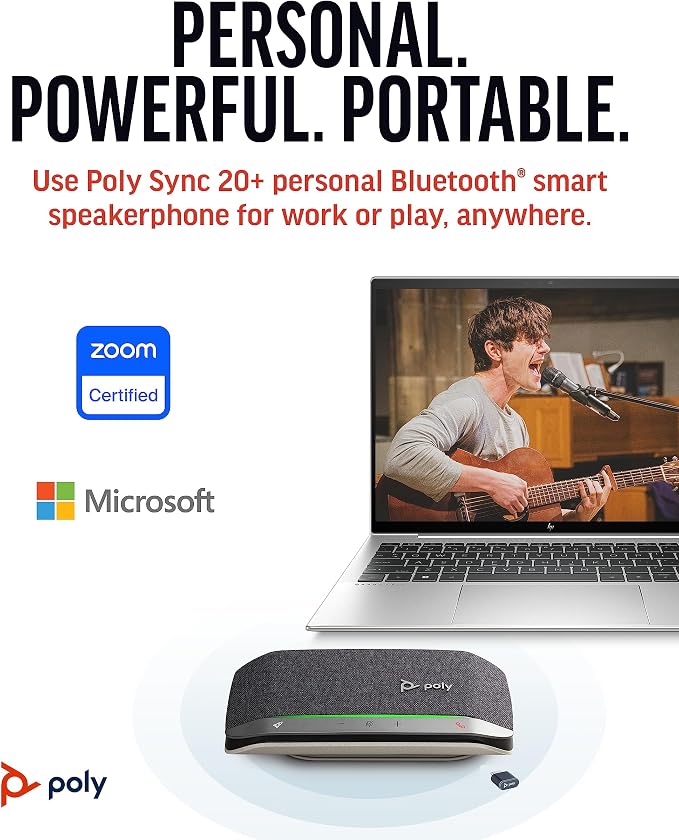 Poly Sync 20+ Personal Portable Bluetooth Speakerphone (Plantronics) - Noise/Echo Reduction - USB-C Bluetooth Adapter - Works w/Teams, Zoom, PC, Mac, Mobile – Amazon Exclusive - Image 2