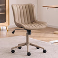 YOUNIKE Office Desk Chair with Wheels Armless Vanity Chair Ergonomic Khaki | Faux Leather Upholstered with Rocking Back, Swivel Height Adjustable, Modern Small Cute Task Chair For Sewing Drafting by YOUNIKE