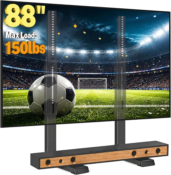 5Rcom Table Top TV Stand Universal for 35-88 Inch Flat & Curved TVs | Height Adjustable TV Mount Stand, 150lbs Load, Built-in Cable Management, Black Finish by 5Rcom