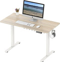 SHW 48-Inch Electric Height Adjustable Sit to Stand Desk, Maple | with Hanging Hooks and Cable Management, White Frame and Maple Top by SHW