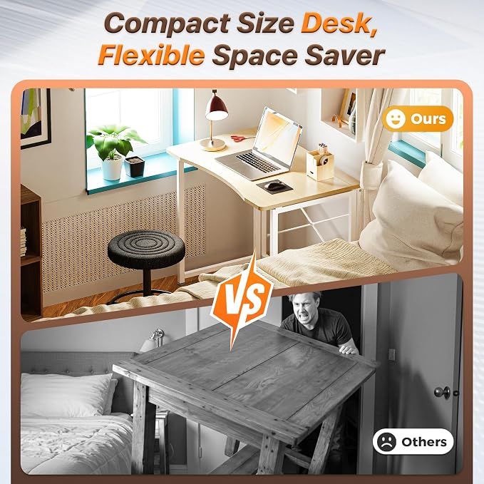 Huuger Folding Desk for Small Spaces, 31.5 Inch Foldable Computer Table | Easy Assembly, Small Writing Work Office Computer Desk, for Home Office, Study, Bedroom, Dorm, Space Saving, Oak - Image 3