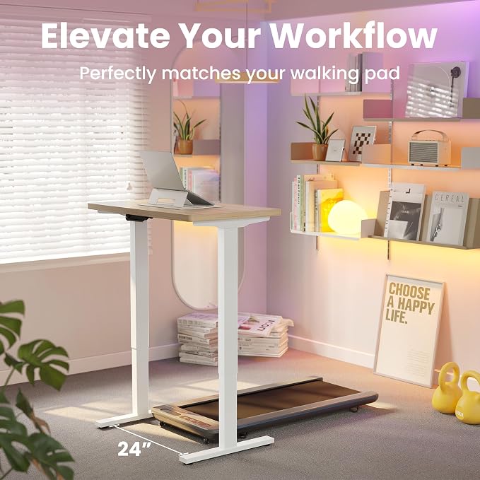 HUANUO 32x19 Inch Small Electric Standing Desk, Adjustable, Light Walnut | 176 Lbs Capacity, Rounded Corners, Wheel-Ready Feet, Compact Desktop, Apartment Workspace, 28.3–46.5 Inch Height Range - Image 9