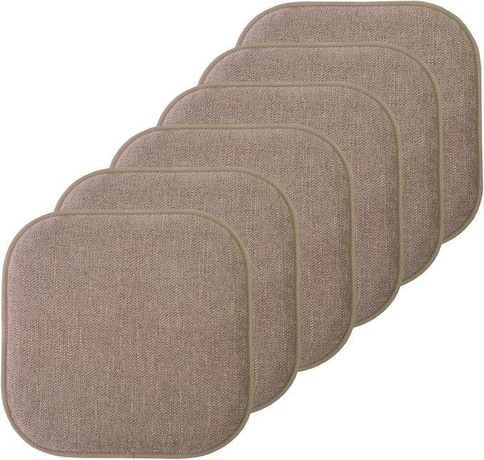 Sweet Home Collection Chair Cushion Memory Foam Pads Honeycomb Pattern Slip Non Skid Rubber Back Rounded Square 16" x 16" Seat Cover, 6 Pack, Alexis Chocolate by SweetHomeCollection