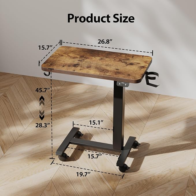 Agilestic 26*16 Inch Height Adjustable Electric Standing Desk, Rustic Brown | Sit Stand Up Computer Desk, with Wheels, Memory Presets, Stable Steel Frame, 88 lbs, Home Office, Studying - Image 2