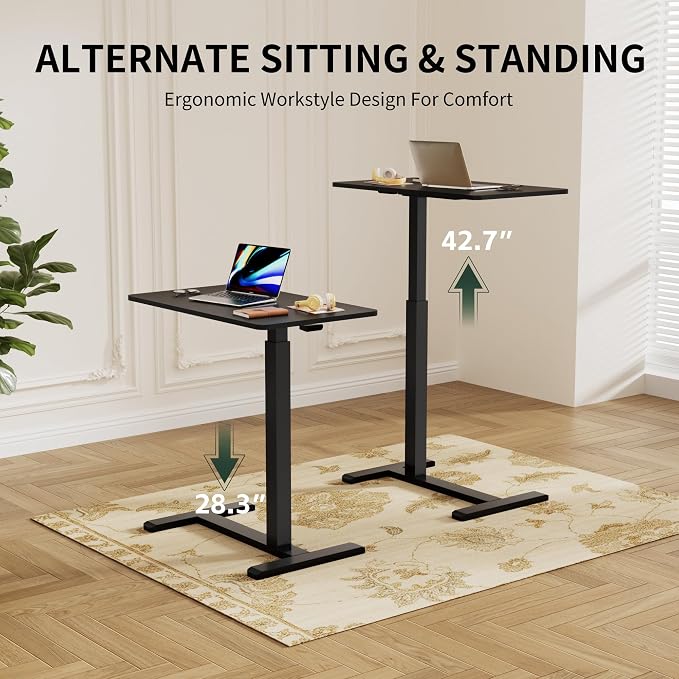 Overbed Bedside Table with Wheels,Rolling Standing Desk Adjustable Height,Pneumatic Mobile Laptop Desk Computer Cart,Rolling Side Table for Home Office,Classroom,Black - Image 3