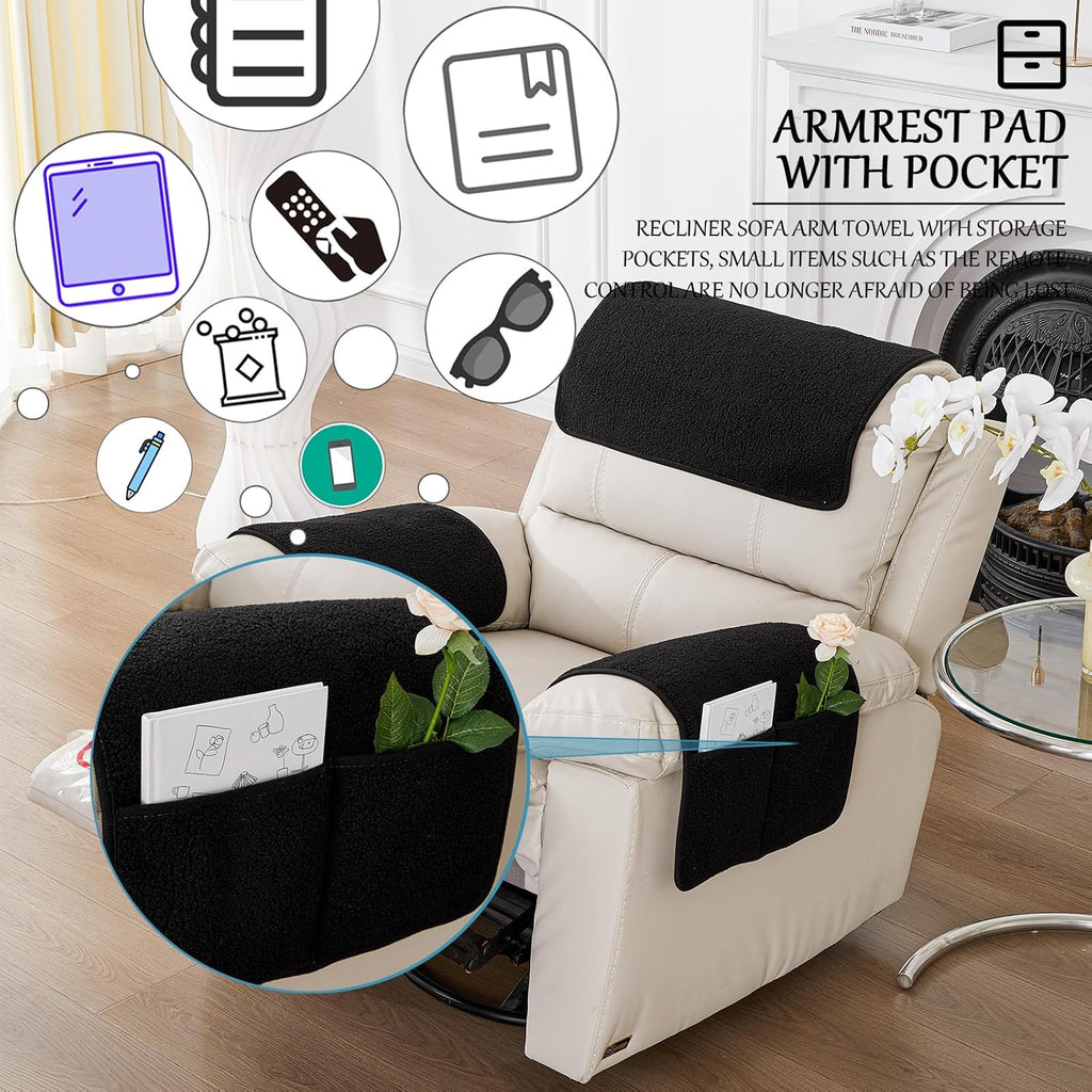 Armrest Covers for Recliners Couch Arm Covers with Pockets for Sofa - Image 3