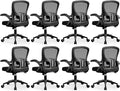 Office Chair Ergonomic Desk Chair, Adjustable Lumbar Support Rolling Swivel Comfy Chair with Space-Saving Flip Up Armrests,Mesh Gaming Chair for Business Work Office & Home, Black 8pcs by FINATI