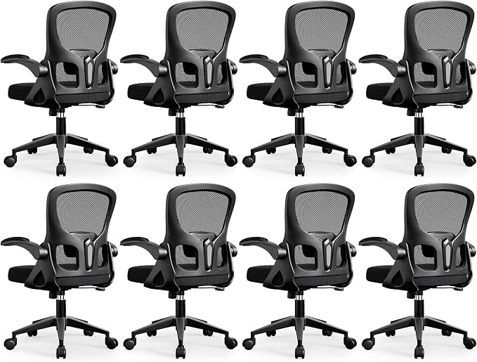 Office Chair Ergonomic Desk Chair, Adjustable Lumbar Support Rolling Swivel Comfy Chair with Space-Saving Flip Up Armrests,Mesh Gaming Chair for Business Work Office & Home, Black 8pcs by FINATI