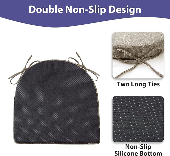 IPYNBAP Chair Cushions for Dining Chairs, Kitchen Chair Cushions, 16'' x 16'' x 2'', Non Slip Indoor Seat Cushions, Chair Pads for Dining Chairs with Ties & Removable Cover, Set of 4, Khaki - Image 4