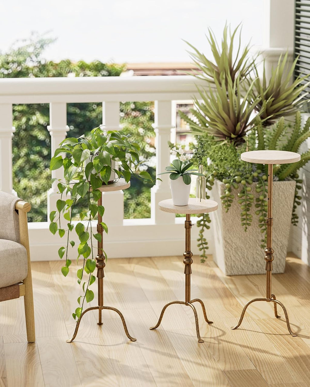 Adjustable Height Round Pedestal Table - 10x10x22-30 Inch, Beige Travertine - Image 6