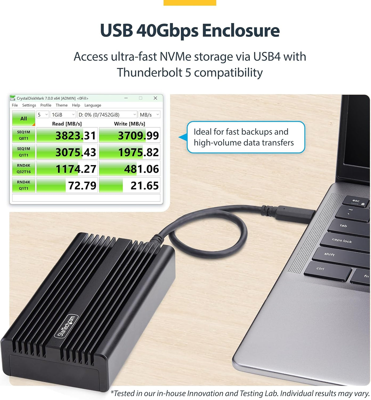 StarTech USB4 40Gbps M.2 NVMe SSD Enclosure (1USB4-NVME-ENCLOSURE) - Image 2