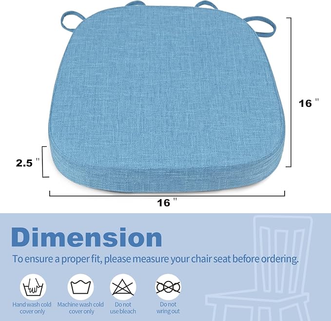 BUYUE Thickened 2.5" Dining Chair Cushions Set of 6, U-Shape High Density Foam Comfortable Chair Pads for Kitchen, Slip Resistant Indoor Seat Cushions (6 PCS, Light Blue) - Image 3