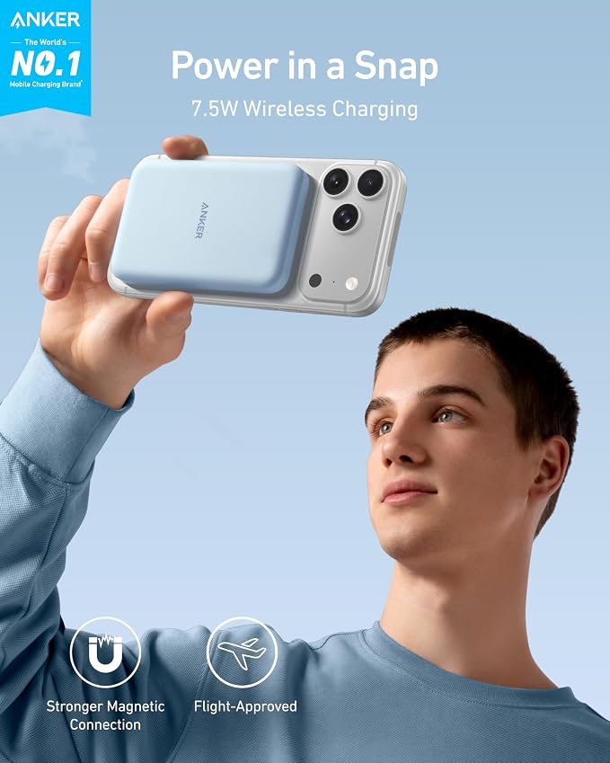 Anker 621 MagGo Power Bank, 5,000mAh Magnetic Portable Charger | Travel Essential Battery Pack with USB-C Cable, Compatible with iPhone 16 / 15 / 14 / 13 / 12 Series - Image 2