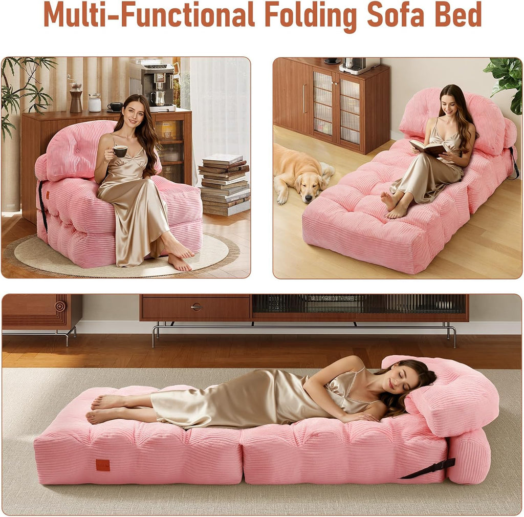 Folding Sofa Bed, Convertible Sleeper Chair with Back Support and Pillow - Image 3