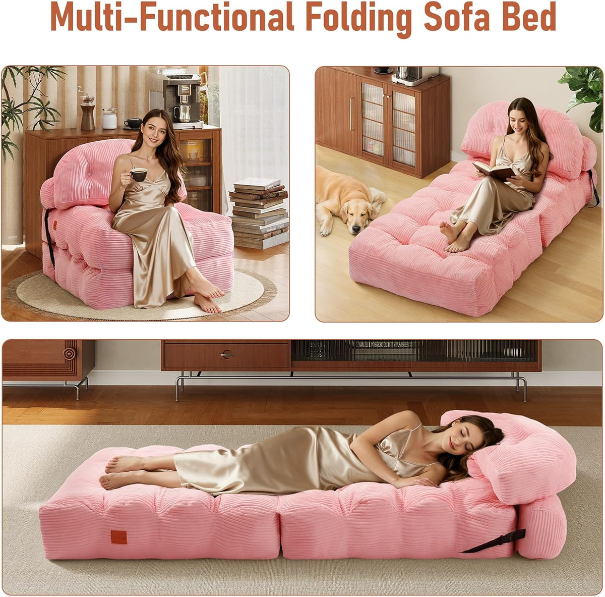 Folding Sofa Bed, Convertible Sleeper Chair with Back Support and Pillow - Image 3