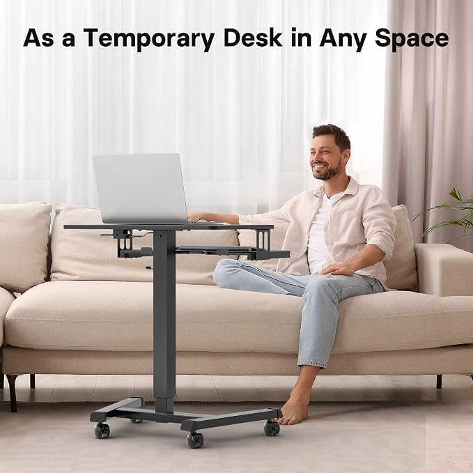 BONTEC Mobile Standing Desk with Keyboard Tray, Mobile Podium on Wheels | Rolling Laptop Sit Stand Desk, Adjustable Height Desk Up to 33lbs, Portable Computer Workstation Cart for Living Room, Office - Image 7