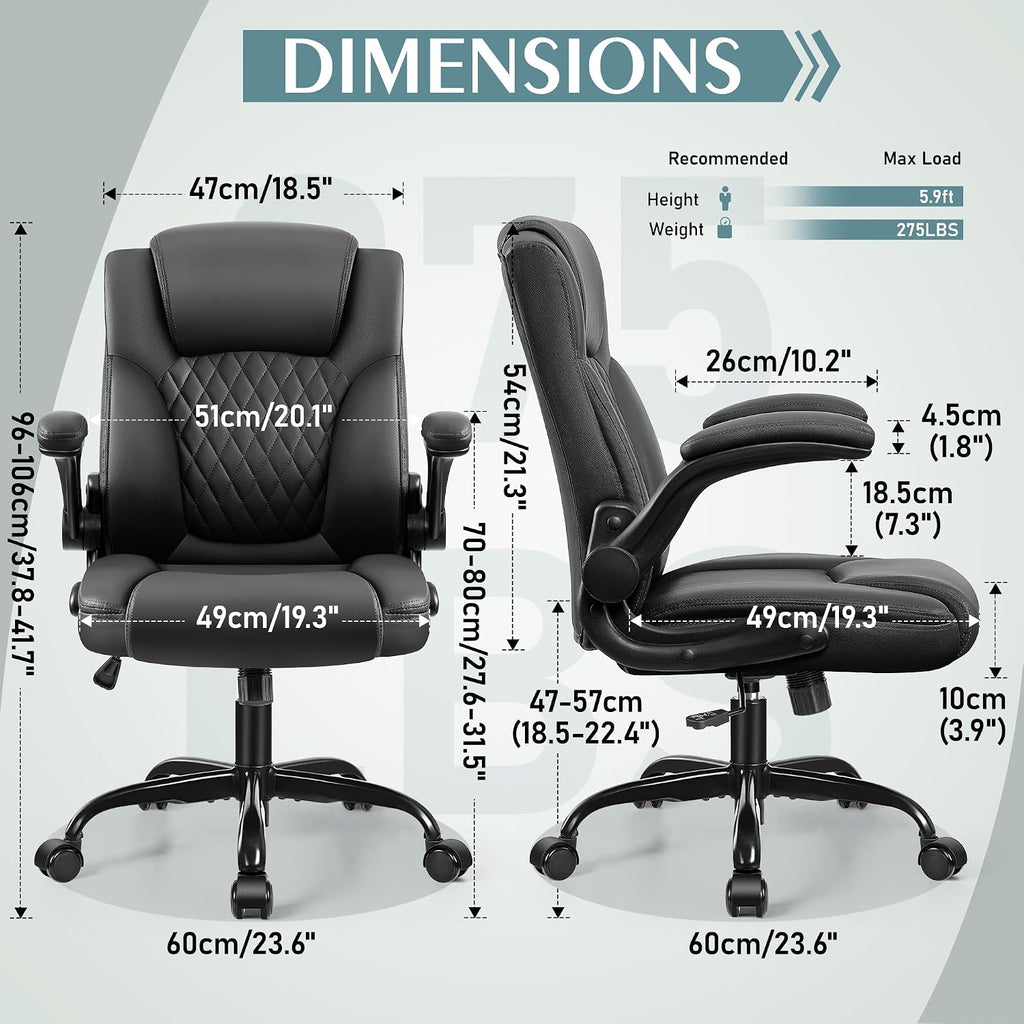 Leather Office Chair, PU Home Computer Desk Chairs with Ergonomic Back Support, 360°Swivel Free, Small Gaming Chair with Wheels and Adjustable Armrests, for Short People Use - Image 3