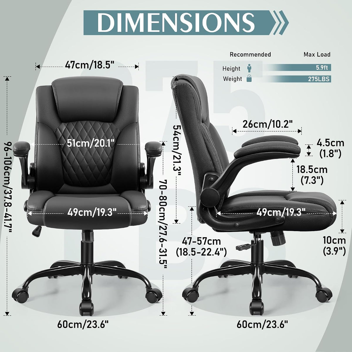 Leather Office Chair, PU Home Computer Desk Chairs with Ergonomic Back Support, 360°Swivel Free, Small Gaming Chair with Wheels and Adjustable Armrests, for Short People Use - Image 3