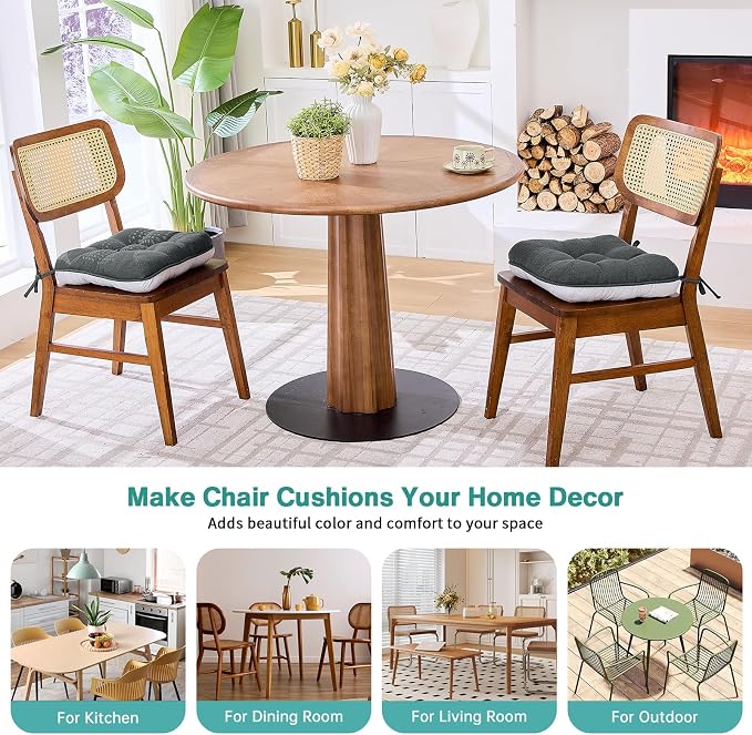 BETU Chair Cushions for Dining Chairs Set of 2,3.5" Thick Kitchen Table Chair Pads with Ties,Non Slip Backing and Covers, Seat Cushion for Dining Room,Bar,Patio Chairs,15.5"X15.5"X3.5",Dark Grey - Image 5