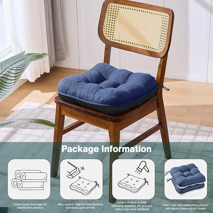BETU Chair Cushions for Dining Chairs Set of 6,3.5" Thick Outdoor Indoor Chair Pads with Ties,Non Slip Backing and Covers, Seat Cushion for Kitchen Dining,Bar,Patio Furniture15.5"X15.5"X3.5",Navy Blue - Image 9