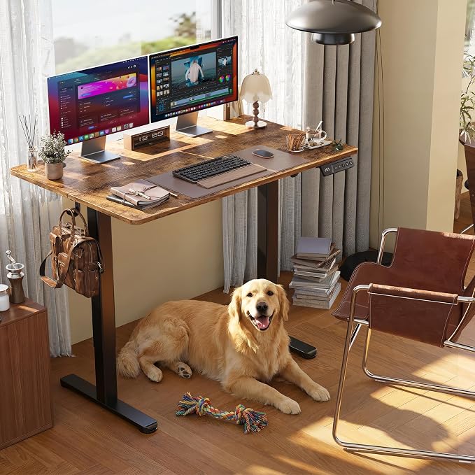 Claiks Electric Height Adjustable Standing Desk, 32x19 Inch, Rustic Brown | Smooth Height Adjustment, 3 Memory Presets, Cable management hub & hook, Stable Steel Frame, 156 lbs Capacity, Easy Assembly - Image 2