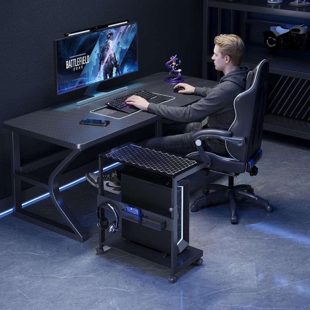 EUREKA ERGONOMIC Height Adjustable Computer Tower Stand, Illuminated Glass Panel PC Stand w/RGB Lights, 2-Tier CPU Holder Cart Under Desk, PC Floor Stand for Office Gaming, APP Control - Image 5