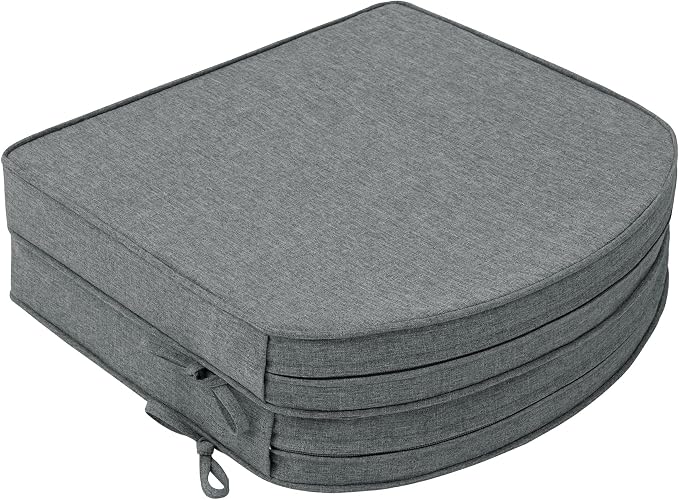 Outdoor Chair Cushions D Shaped, Set of 2, 17 x 16 Inch, Dark Grey | Water Resistant, Fade Resistant, Patio Furniture Seat Chair Pads Replacement with Ties, Non-Slip Bottom, Removable Cover by Unknown