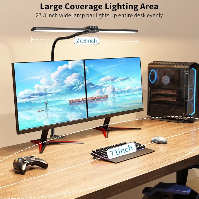 Desk lamp,Double Head LED Desk Lamp with Clamp,Architect Desk Lights for Home Office,Eye-Caring Desktop Office Lamp 4-Brightness 4-Color Table Lamp for Monitor Workbench Study Reading | Eye-Caring Desk Lights for Home Office Monitor Computer Workbench,... - Image 4