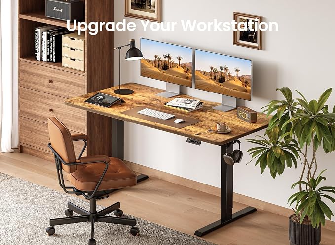 BANTI 48 × 24 Inches Standing Desk, Ergonomic, Electric Height Adjustable, Sit and Stand Up, Computer Office Desk with Splice Board, Black Frame/Rustic Brown Top - Image 3