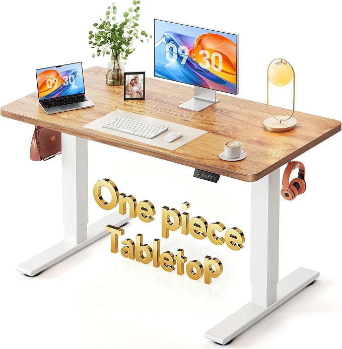 FEZIBO One-Piece Standing Desk, 48"x24" Seamless Tabletop Electric Height Adjustable for Home Office, Study Rooms & Multi-Device Workstations, Light Rustic by FEZIBO
