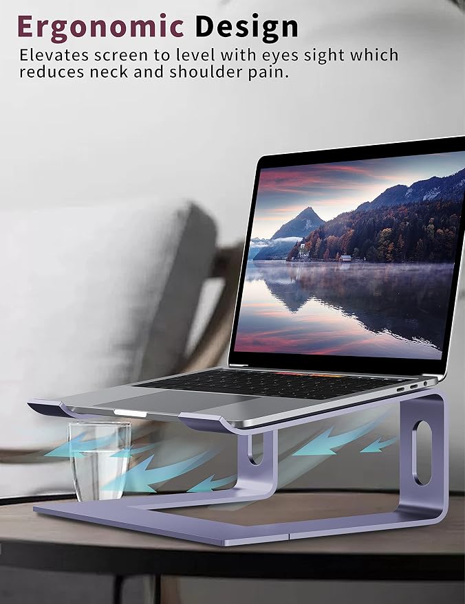 ALASHI Laptop Stand for Desk, Aluminum Computer Riser, Ergonomic Notebook Holder, Detachable Metal Laptops Elevator, PC Cooling Mount Support 10 to 15.6 Inches Notebook, Light Purple - Image 5