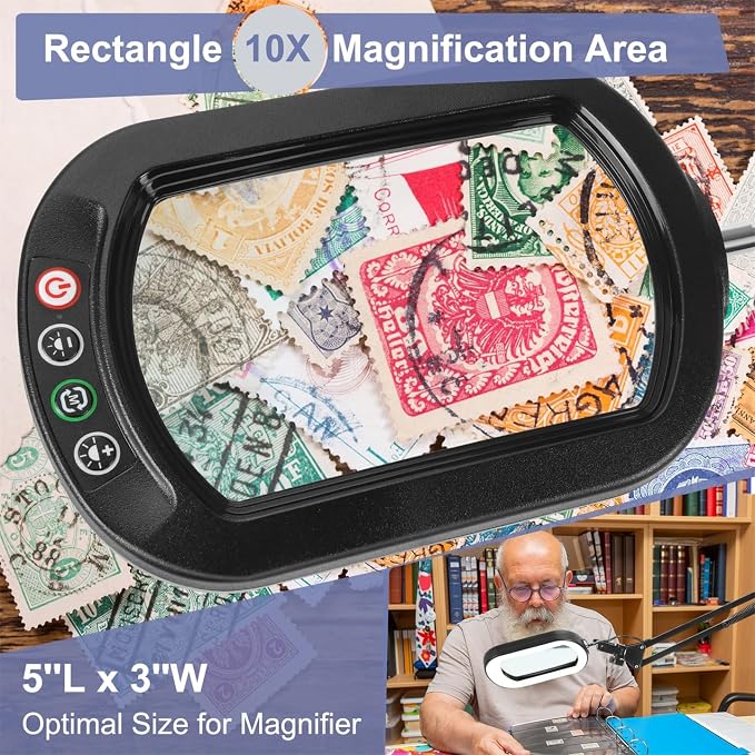 10X Large Magnifying Glass with Light and Clamp, Real Glass, 5 Color Modes, Stepless Dimmable, Lighted Magnifier with Stand Hands Free, LED Swing Arm Desk Lamp for Close Work, Craft, Reading, Painting - Image 3